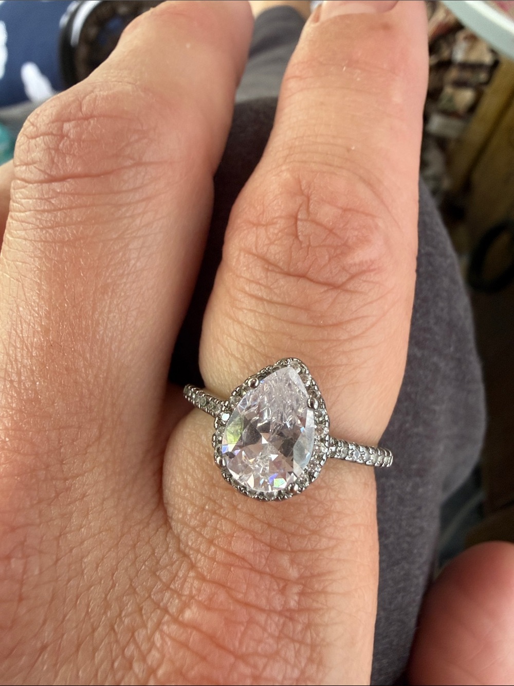 Vintage 925 Pear-Shaped Cubic Zirconia Halo Ring Size 8